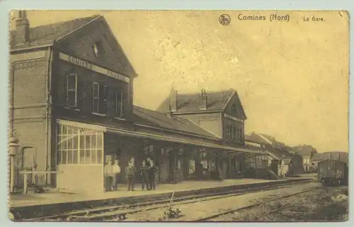 () Ansichtskarte. Bahnhof Comines. Poststempel von 1917. Gebrauchsspuren