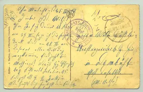 () Ansichtskarte. Bahnhof Comines. Poststempel von 1917. Gebrauchsspuren