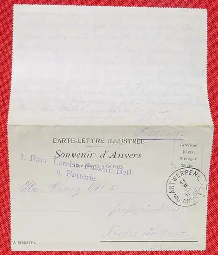(1032759) Brief mit Bildern 1915 Antwerpen (1. Bayr. Landst. Fussart. Batl.) # 1. Weltkrieg