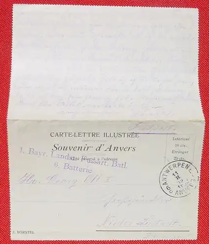 () Brief mit Bildern 1915 Antwerpen (1. Bayr. Landst. Fussart. Batl.) # 1. Weltkrieg