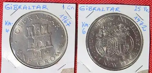 () 2 x Gibraltar Muenzen 1967, 1972