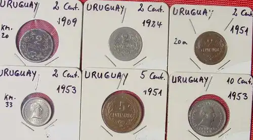 (1030745) 6 x Uruguay Muenzen ab 1909