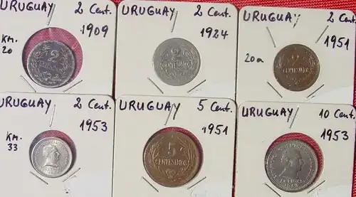 () 6 x Uruguay Muenzen ab 1909