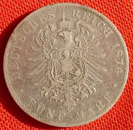 () Silbermuenze Baden 5 Reichsmark 1876 Deutsches Reich, Jaeger-Nr. 27