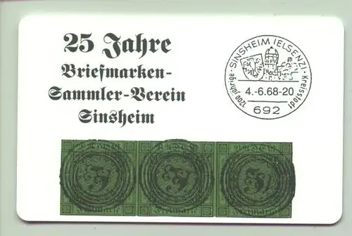 () Jubilaeums-Telefonkarte 1993 BSV Sinsheim. Briefmarkensammlerverein