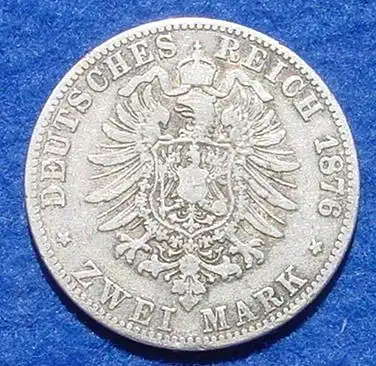 () Silbermuenze Preussen 2 Reichsmark 1876-C Deutsches Reich, Jaeger-Nr. 96