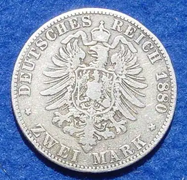 () Silbermuenze Preussen 2 Reichsmark 1880-A Deutsches Reich, Jaeger-Nr. 96