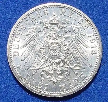 () Silbermuenze Preussen 3 Reichsmark 1914 Deutsches Reich, Jaeger-Nr. 113