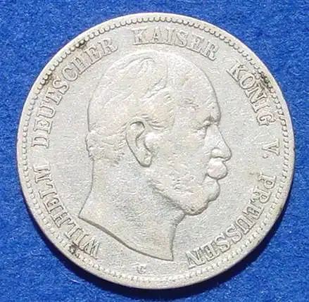 () Silbermuenze Preussen 5 Reichsmark 1876-C Deutsches Reich, Jaeger-Nr. 97