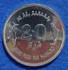 () Malediven. 20 Rufiyaa 1979. F.A.O. Schoene grosse Silbermuenze