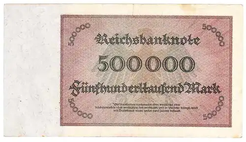 () 500.000 Reichsmark vom 1. Mai 1923, Ro. 87  KN = 2 x vorhanden. # Geldschein # Banknote # Inflation