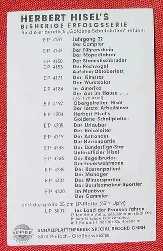 (1048007) Autogrammkarte. Herbert Hisel. Heidelberg. Siehe bitte Beschreibung und Bilder