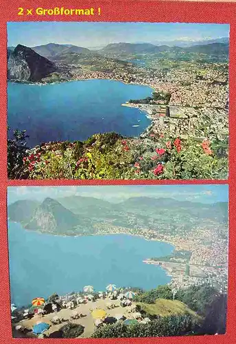 (1048009) Lugano. Blick v. Kulmterrasse. Grossformat. 2 x Postkarten. Siehe bitte Beschreibung und Bilder