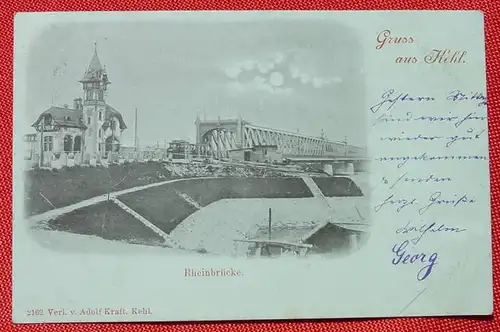 () Gruss aus Kehl. Rheinbrücke. Mondscheinkarte. Original. Siehe bitte Beschreibung und Bilder