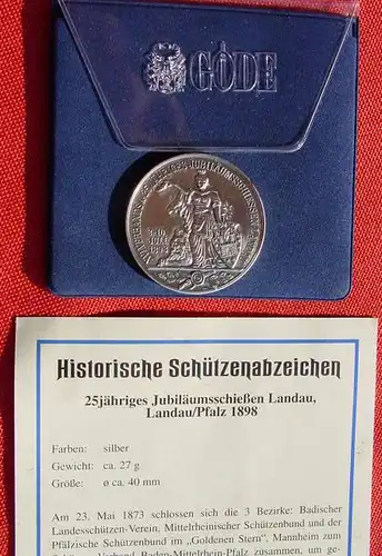 () Schützenabzeichen Landau 1898. Göde-Replik, massiv, ca. 27 g., siehe bitte Beschreibung u. Bilder