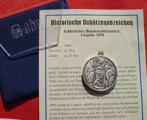 () Schützenabzeichen Liegnitz 1894. Göde-Replik, massiv, ca. 20 g., siehe bitte Beschreibung u. Bilder