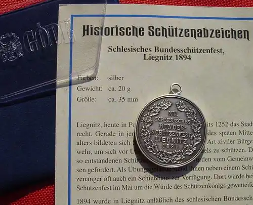 () Schützenabzeichen Liegnitz 1894. Göde-Replik, massiv, ca. 20 g., siehe bitte Beschreibung u. Bilder