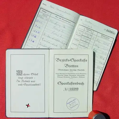 Bretten Bezirkssparkasse 2 x Sparkassenbuch 1940 bis 1957 (0081860)