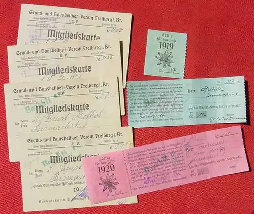 4 Mitgliedskarten Hausbesitzer-Verein Freiburg 1919-20 ()