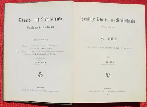 Buergerkunde fuer Baden. Von Dr. A. Glock. 468 Seiten. Karlsruhe 1908 (0082424)