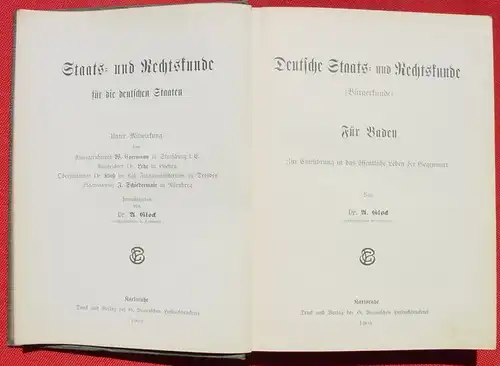 Buergerkunde fuer Baden. Von Dr. A. Glock. 468 Seiten. Karlsruhe 1908 ()