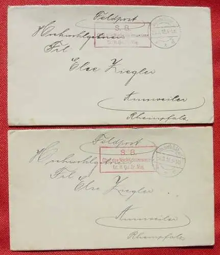 Neu : Versandkosten ab Euro 2,50 () Feldpost "Chef des Nachrichtenwesens". 2 Kuverts 6. 8. 1918. Zwei gefütterte Briefkuverts (17,5 x 10 cm) mit Feldpoststempel v. 6. 8. 1918 nebst rotem Stempel "S. B. Chef des Nachrichtenwesens / Gr. H. Qu....
