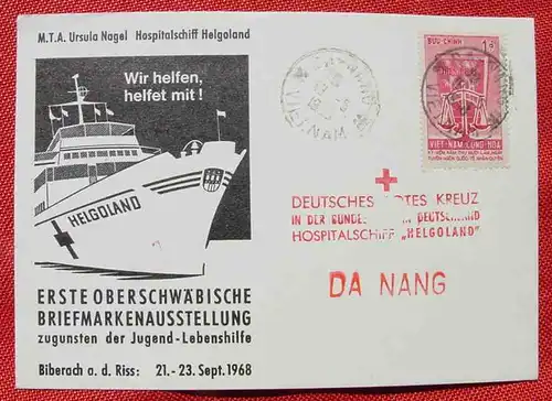 (1047310) Deutsches Rotes Kreuz. Hospitalschiff Helgoland. Sonderpostkarte 1968. Erste Oberschwäbische Briefmarkenausstellung, Biberach a. d. Riss, Sept. 1968. Versandkosten ab Euro 1,20