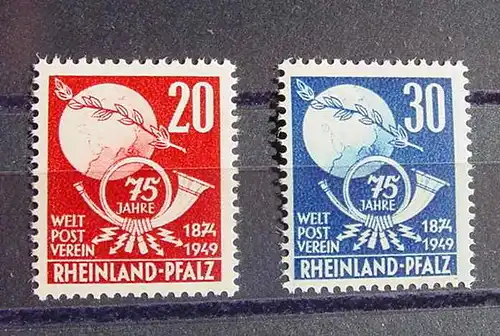 () 2 x Rheinland-Pfalz. Alliierte Besetzung. Französische Zone (Mi 51-52). Ungebraucht, mit Gummi, ohne Falz