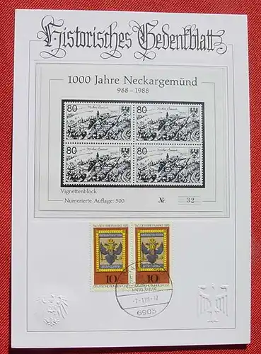 (1047518) Gedenkblatt 1000 Jahre Neckargemünd, siehe bitte Beschreibung u. Bild