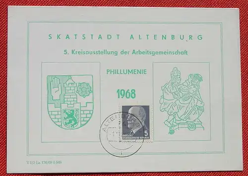 (1047519) Gedenkkarte (Postkartengröße) Altenburg 1968, siehe bitte Beschreibung u. Bild
