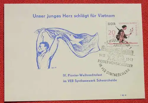 (1047523) Schwarzheide. Gedenkkarte IV. Pionier-Weihnachtsfest 1966. Rückseite blanko. Sonderstempel, siehe bitte Beschreibung u. Bild