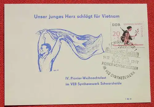 () Schwarzheide. Gedenkkarte IV. Pionier-Weihnachtsfest 1966. Rückseite blanko. Sonderstempel, siehe bitte Beschreibung u. Bild