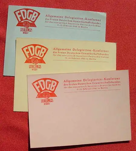 (1047524) Berlin 1946. Delegierten-Konferenz des FDGB. Drei versch. Postkarten, unbenutzt, bitte Beschreibung u. Bilder