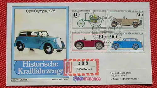 () Brief Einschreiben 1982 mit Sonderstempel. Historische Kraftfahrzeuge. Opel Olympia 1935. Siehe bitte Bild