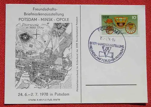 (1047538) Briefmarkenausstellung Potsdam 1978, Sonderstempel. Rückseite blanko. Siehe bitte Bild