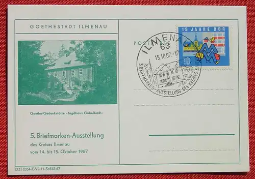 () Postkarte Goethestadt Ilmenau. Sonderstempel 15. 10. 1967. Rückseite blanko