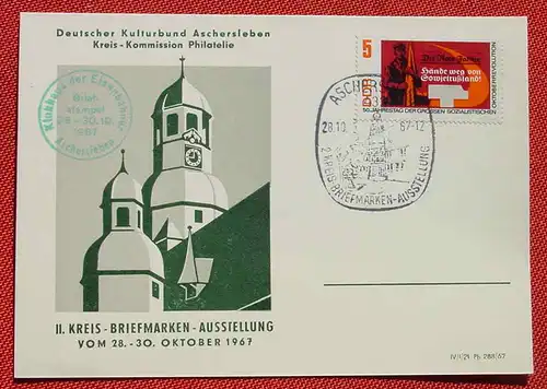 () Postkarte Aschersleben. Sonderstempel 28. 10. 1967. Rückseite blanko