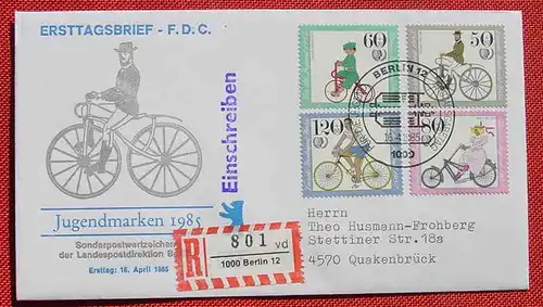 () FDC Brief-Einschreiben Jugendmarken 16. 4. 1985, Fahrräder, siehe bitte Bild