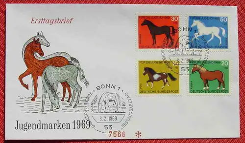 () FDC Jugendmarken Bonn 6. 2. 1969, Pferde, siehe bitte Bild