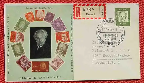 (1047567)  Brief mit 2 DM Dauermarke Gerhard Hauptmann, Mi. 362 y, Bonn 12. 4. 1962, siehe bitte Bild