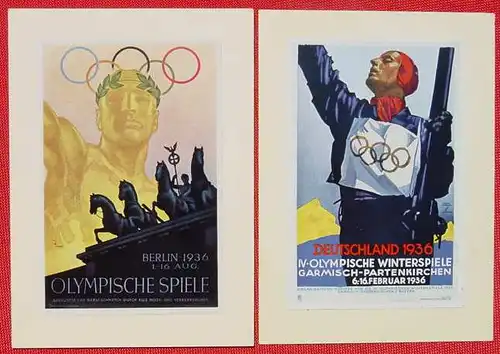 () Zwei WHW-Postkarten mit montierten Bildern Olympiade 1936, siehe bitte Beschreibung u. Bilder