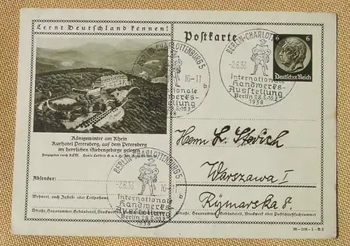 () Bildpostkarte Königswinter Petersberg, postal. 2. 6. 1938, Gebrauchsspuren, siehe bitte Bilder