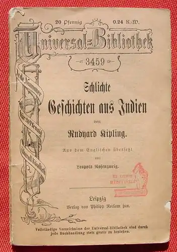 () "Schlichte Geschichten aus Indien" Von Rudyard Kipling. Reclam Nr. 3459, siehe bitte Bild u. Beschreibung