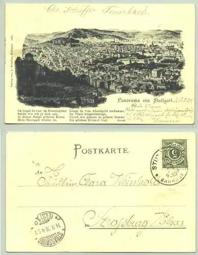 () Ansichtskarte "Panorama von Stuttgart" mit Briefmarke und Stempel von 1899