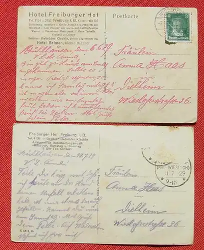 () Freiburg in Baden. 2 Postkarten v. 1929, siehe bitte Beschreibung u. Bilder (PLZ 79098)