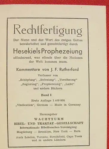 (1009074) Rutherford "Rechtfertigung" 340 S., Hg. Wachtturm ... Magdeburg 1931