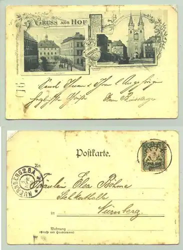 (1011827) Ansichtskarte. 1900. Gruss aus Hof - Michaeliskirche - Gymnasium