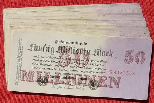 () 33 Banknoten zu je 50 Millionen Reichsmark, Berlin 1923. Ro. 97. Deutsches Reich