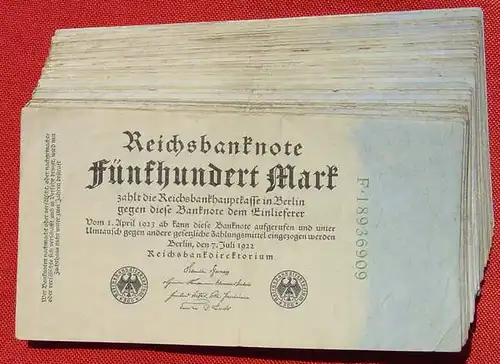 (1042092) 54 x 500 Reichsmark, Berlin 7. 7. 1922. Reichsbanknoten, Ro. 71