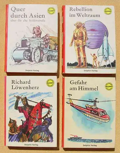 () Vier Büchlein „Goldene Happy Bücher“ Delphin-Verlag, siehe bitte Beschreibung u. Bilder # Science Fiction